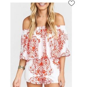 Show Me Your MuMu Coral and White Pattern romper NWOT Small lowest price on POSH